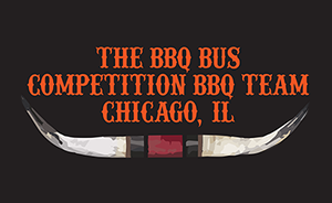 Logo of The BBQ Bus Competition BBQ Team with text and a grill graphic on a black background