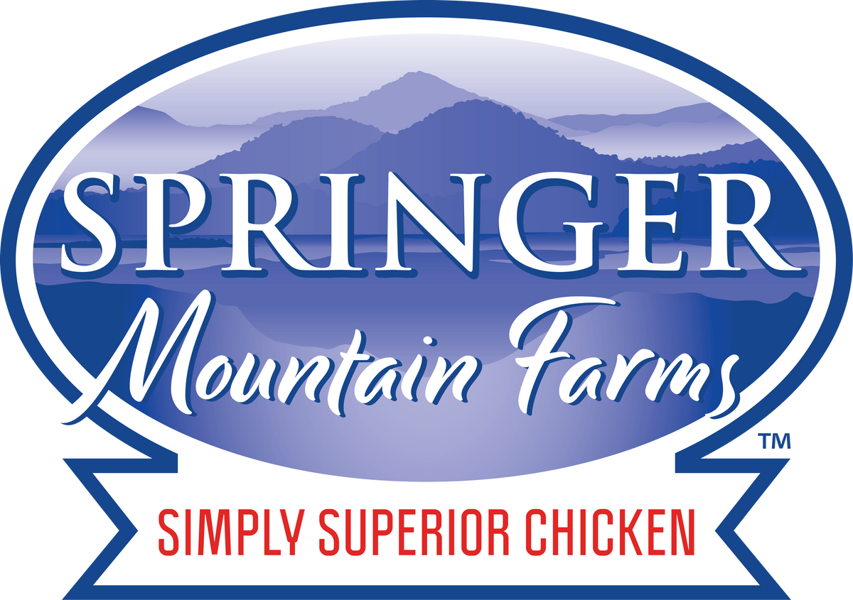 Springer Mountain Farms logo with a mountainous background