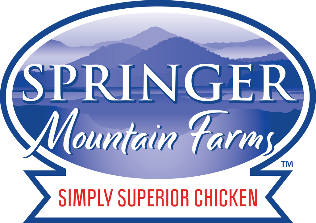 Springer Mountain Farms logo with a mountainous background