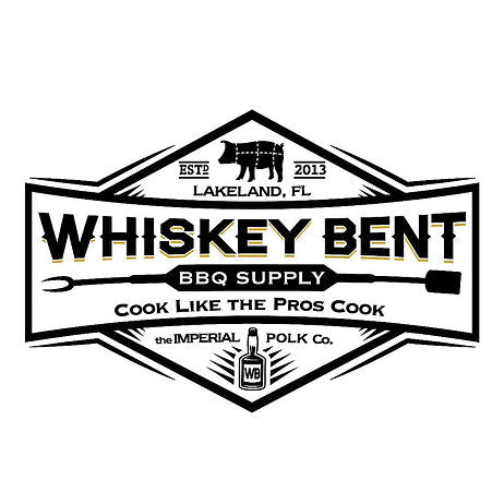 Logo of Whiskey Bent BBQ Supply with text and graphics on a white background
