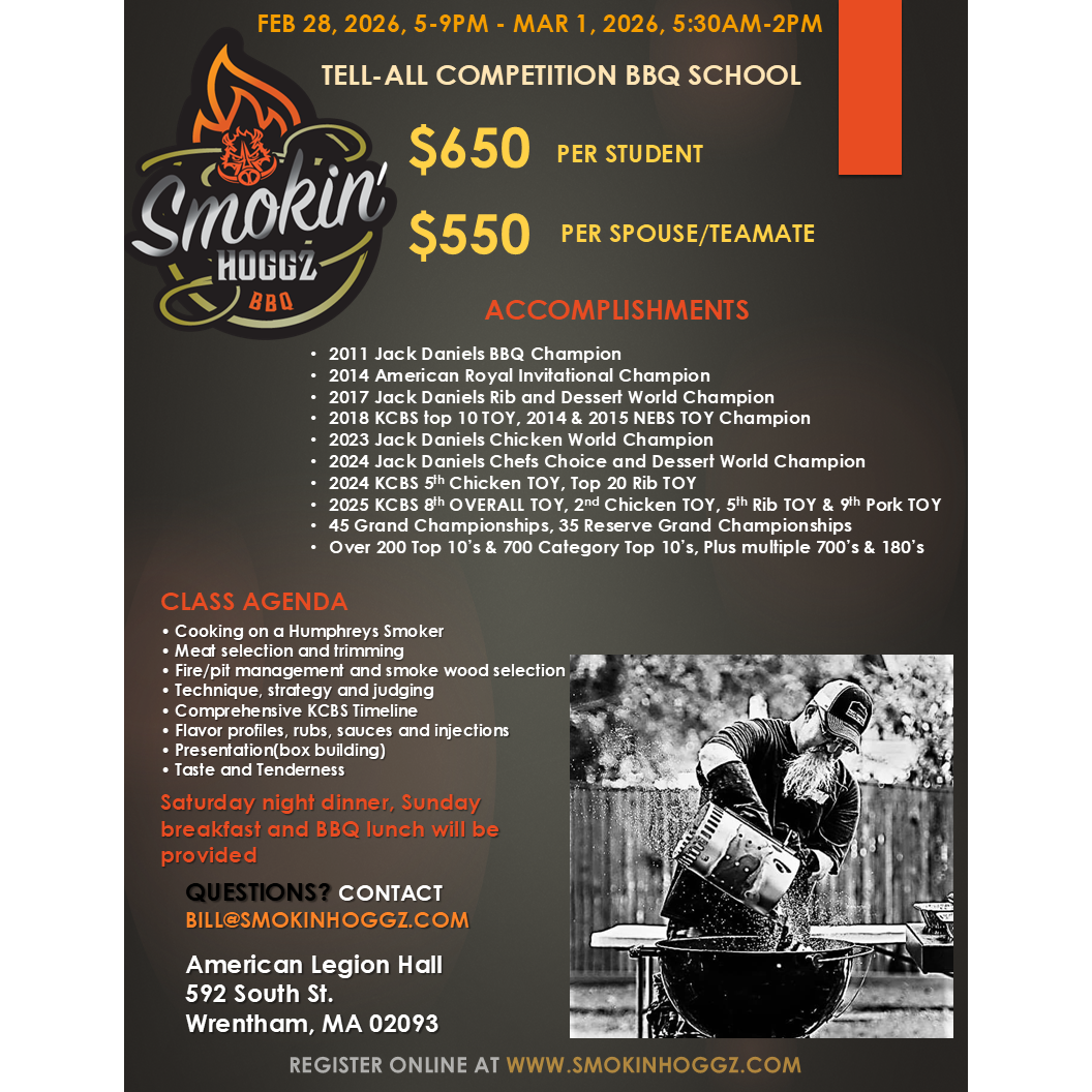 Smokin Hoggz BBQ Competition BBQ Class: Feb 28 - March 1, 2026
